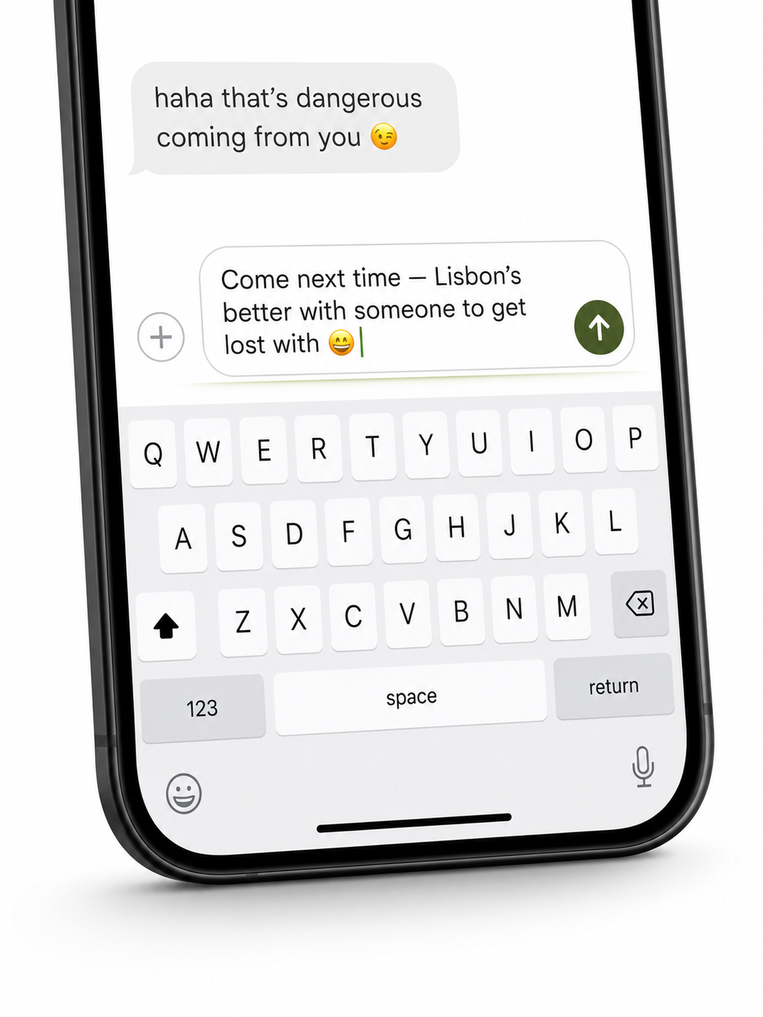 Suggestion text inserted into message composer, ready to send